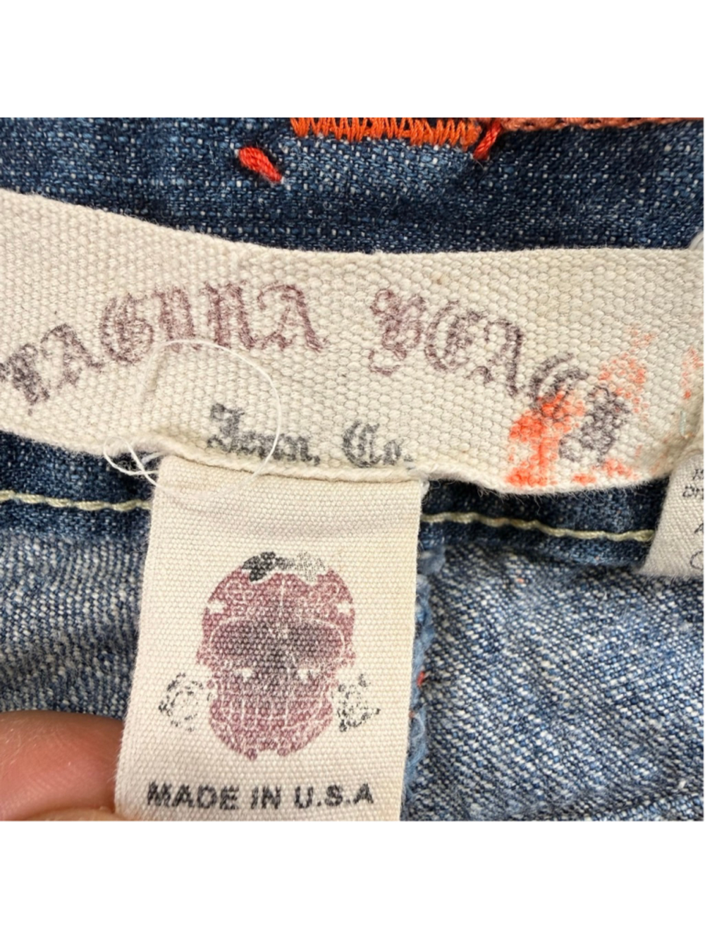 Women's Laguna Beach Vintage Y2K Boot Cut Jeans Red Stitching Skulls Size 34 - Picture 6 of 16